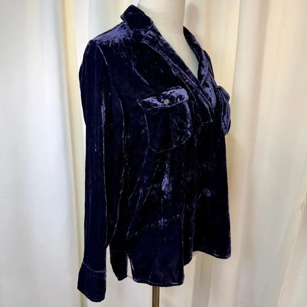 J. Crew ‘Velvet Patch-Pocket Popover Shirt’ in “Navy Twilight” Blue Size XS